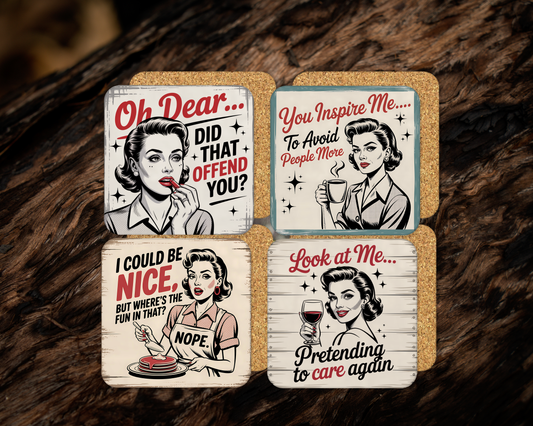 Retro Attitude Coasters | Each or Set of 4